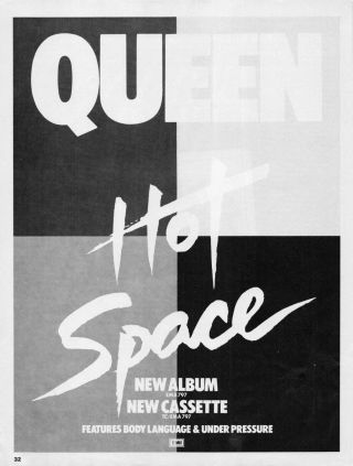 Smash Hits 1982 A4 Page Poster Advert Hot Space Queen,  Album Ad