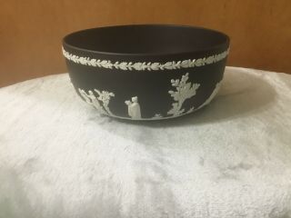 Wedgwood Porcelain Black Basalt Jasperware Neoclassical Bowl 7 Inch