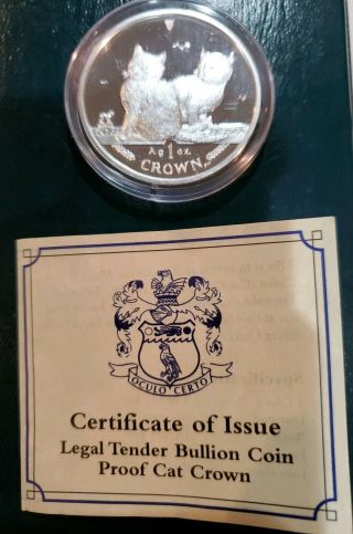 2003 Isle Of Man Balinese Cat Coin 1 Oz Silver Proof Crown W/