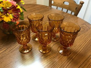 (5) Noritake Perspective Amber Footed Iced Tea Glasses Goblets.