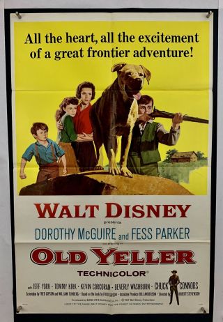 Old Yeller Movie Poster (verygood) One Sheet 1965 Rerelease Folded Disney 4305