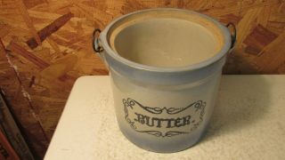 Antique Blue & White Stoneware Butter Crock Western