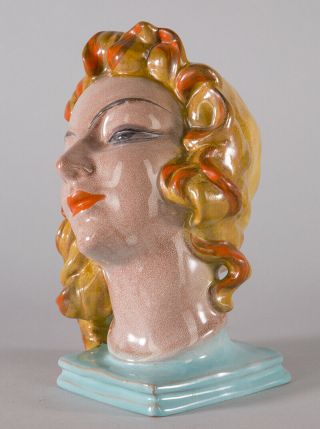 Antique Czechoslovakia Avant Garde Art Deco Pottery Head Bust Erphila C.  1930 Nr