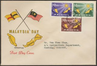 Malaysia Sarawak 1963 Malaysia Day Private Fdc First Day Cover Kuching Cds