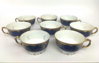 Antique JEAN POUYAT LIMOGES Porcelain Cobalt Blue Gold Set of 8 Coffee Teacups 2