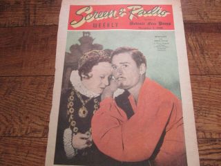 Antique Vtg 1939 Screen & Radio Weekly - Bette Davis & Errol Flynn Photo Cover
