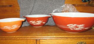 Vintage Pyrex Autumn Harvest (set Of 3) 441,  442,  444 Cinderella Mixing Bowls
