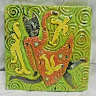 Pewabic Detroit Pottery Tile Artist: Laurie Eisenhardt Rare 6 " X 6 " 3 Dim.  Tile