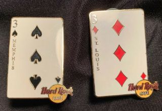 Hard Rock Cafe Threes “on The River” St Louis & Memphis Playing Card Pin