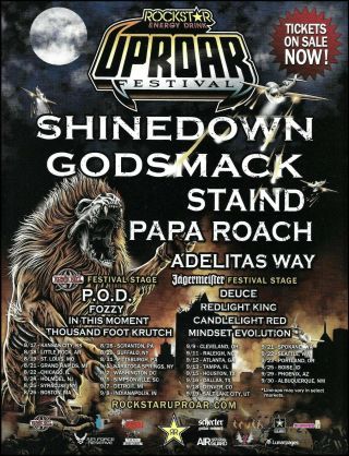 2012 Uproar Festival Ad Print Shinedown Godsmack Staind Papa Roach P.  O.  D.