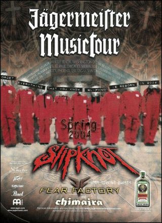 Slipknot Fear Factory 2004 Jagermeister Music Tour Ad 8 X 11 Advertisement Print