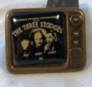 Vintage Three Stooges Tv Lapel Hat Pin Gumball Machine Larry Curly & Moe Tv Shoe