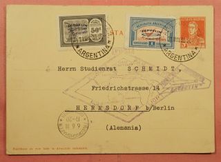 1930 Argentina Graf Zeppelin First Flight Uprated Postal Card To Germany