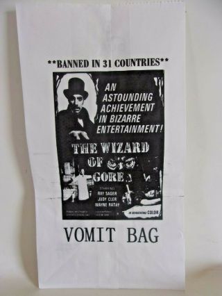 The Wizard Of Gore Novelty Vomit Bag Rare Nm Oop Collectible Ltd Ed Horror Lewis