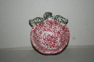 Vintage Art Pottery Stoneware Red Green Spongeware Apple Shaped Crock Dish