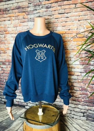 Harry Potter Hogwarts Sweatshirt Size Large Navy Blue Gold