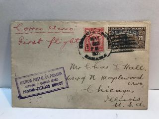 1929 First Correo Aereo Flight Airmail Envelope From Panama Paa To Chicago
