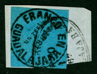 Mexico 1867 Guadalajara Provisional Un Real Black On Dk Blue Sc 3 On Piece