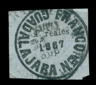 Mexico 1867 Guadalajara - Provisional - 4r.  Blk,  Blue - Thin Wove Paper Sc 18a