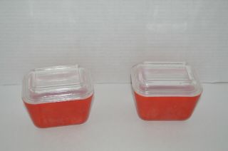 Vintage Pyrex Red Refrigerator Dishes With Lids Set Of 2