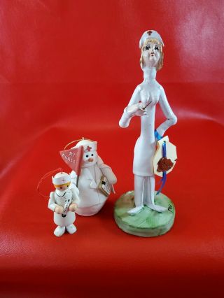 Italy T P Ceramiche Woman Nurse Clay Pottery Figurine With Two Nurse Ornaments