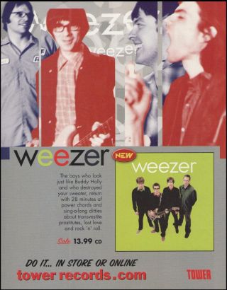 Weezer 2001 The Green Album Ad 8 X 11 Tower Records Advertisement Print