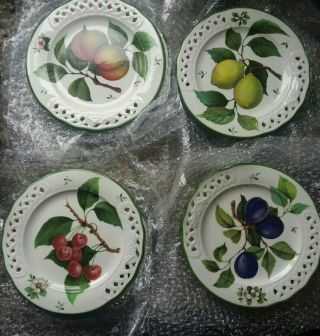 Vintage Brunelli Fruit Salad Plate Italy Pierced Rim Green Border