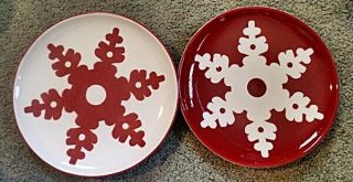 Christmas Serving Dishes - - Red And White Snowflakes - 8 3/4 " Wide
