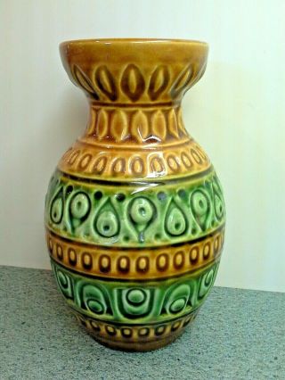 Vintage Decorative Embossed Brown And Green Bay W.  Germany Vase