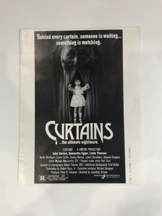 Curtains Pressbook 1983 4 Pages 9x11 Movie Poster Art Horror John Vernon 1231