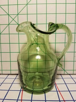 HAND BLOWN Glass Green pitcher vase art craft wedding centerpiece decor flower 2