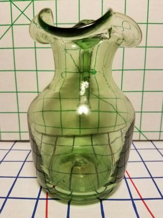 HAND BLOWN Glass Green pitcher vase art craft wedding centerpiece decor flower 3