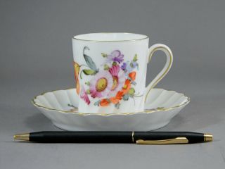 Saxe Hermann Ohme Demitasse Tea Cup & Saucer Hand - Painted Tulips Wrythen Scallop