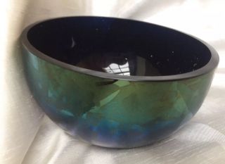 Vintage Stylish Irredecent Blue Green Art Glass Bowl,  13.  8cm Wide,  Loetz Style? Gc