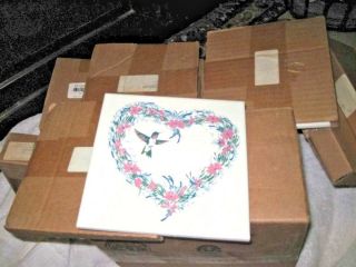 Home & Garden Party Hummingbird Heart Themed Stoneware 6x6 " Square Trivet Tile