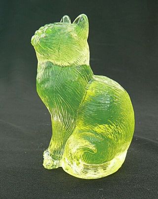 Mosser Uranium Or Vaseline Glass Cat Kitten Figurine,  Paperweight
