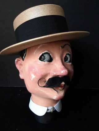 Great,  Rare Antique Paper - Maché Ventriloquist Doll Head,  Life - Size,  Theater,  Circus