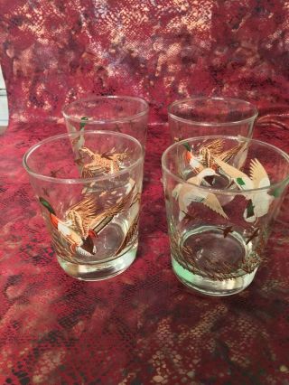 Vintage Libbey Set Of 4 Barware Glasses Tumblers With Mallard Ducks
