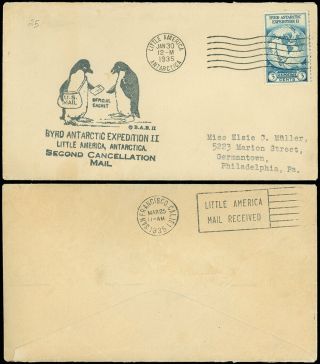 Jan 30,  1935 Byrd Antarctic Expedition Ii Little America 2nd Cancellation Cover