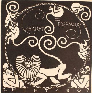 Antique Weiner Werkstatte Secessionist Cabaret Fledermaus Monkey Handbill Poster