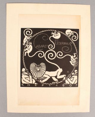 Antique Weiner Werkstatte Secessionist Cabaret Fledermaus Monkey Handbill Poster 3