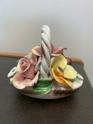 Vintage Small Capodimonte Porcelain Basket Of Flowers