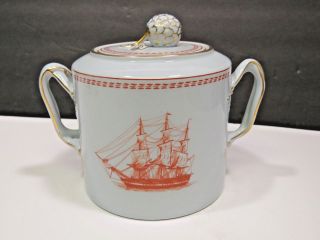 Copeland Spode Tall Covered Sugar 3 3/4 " Trade Winds Red Newport Tall Ships