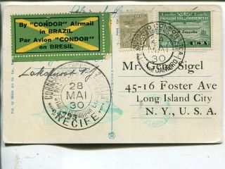 Brazil Zeppelin Post Card To Usa 28.  5.  1930