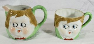 Hand Painted Nippon Ceramic Googly Eyes Vintage Cup And Mini Creamer Pitcher