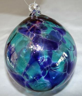 Kitras Art Glass Ornament Suncatcher 4 " Blue Purple Old English Friendship Ball
