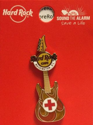 2017 Hard Rock Cafe Washington Dc American Red Cross Charity Flaming Guitar Pin
