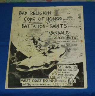 Vintage Punk Flyer Battalion Of Saints Bad Religion Vandals Descendents
