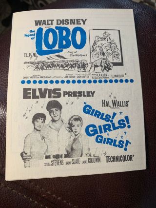 Movie Theatre Flyer “girls,  Girls,  Girls,  Elvis Presley Frank Sinatra