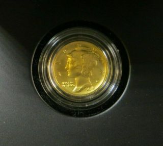 2016 W 1/10 Th Oz Gold Mercury Dime Centennial Commemorative Coin W/ Box And